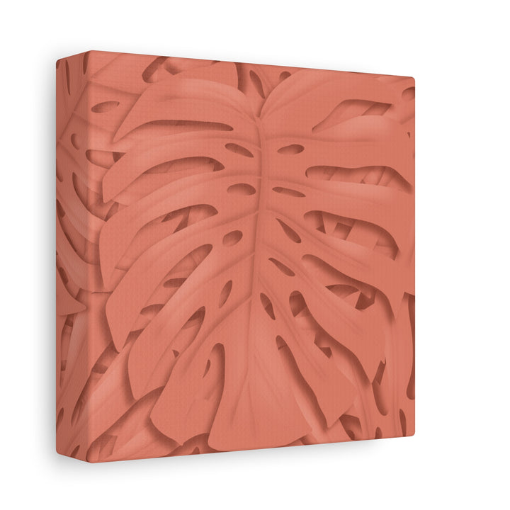 Coral Monstera Canvas Wall Art Matte Stretched 1.25 Inch Modern Botanical Print For Living Rooms