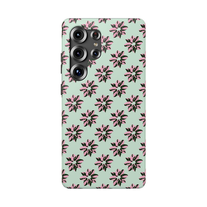 Pink Princess Philodendron Pattern Phone Case – Dual Layer Protective Cover