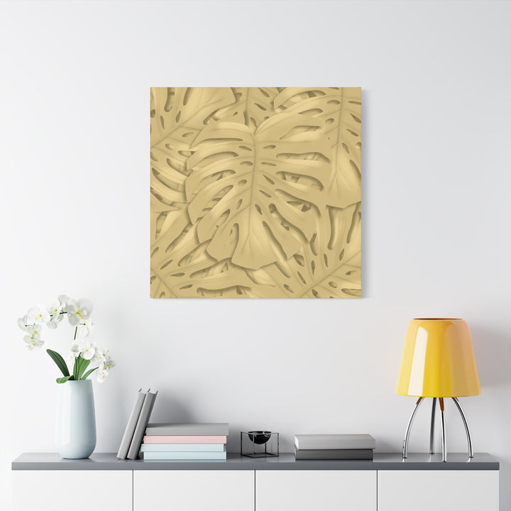 Golden Monstera Canvas Wall Art Matte Stretched 1.25 Inch Cotton Canvas Botanical Print For Living Rooms