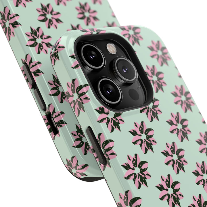 Pink Princess Philodendron Pattern Phone Case – Dual Layer Protective Cover