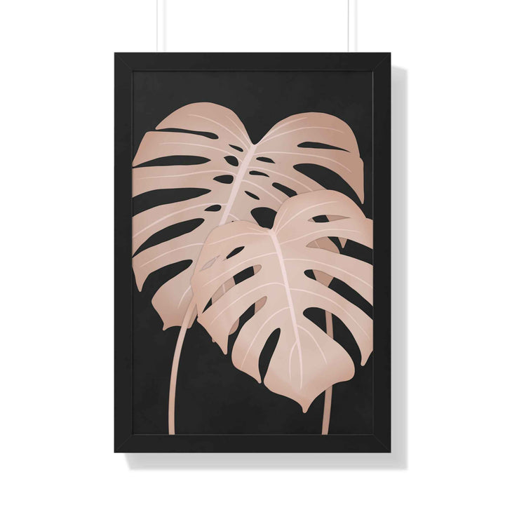 Framed Vertical Poster Soft Pink Monstera Leaf Wall Art