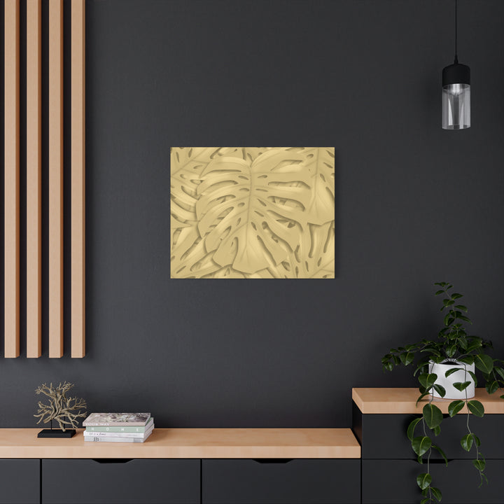 Golden Monstera Canvas Wall Art Matte Stretched 1.25 Inch Cotton Canvas Botanical Print For Living Rooms