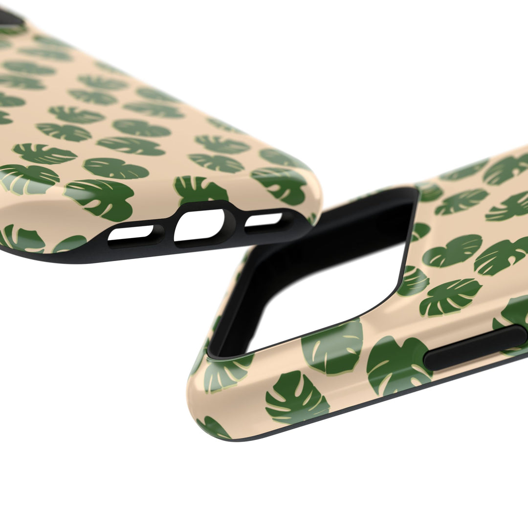 Monstera Pattern Impact-Resistant Phone Case Green Botanical Protective Cover Dual Layer Slim Design