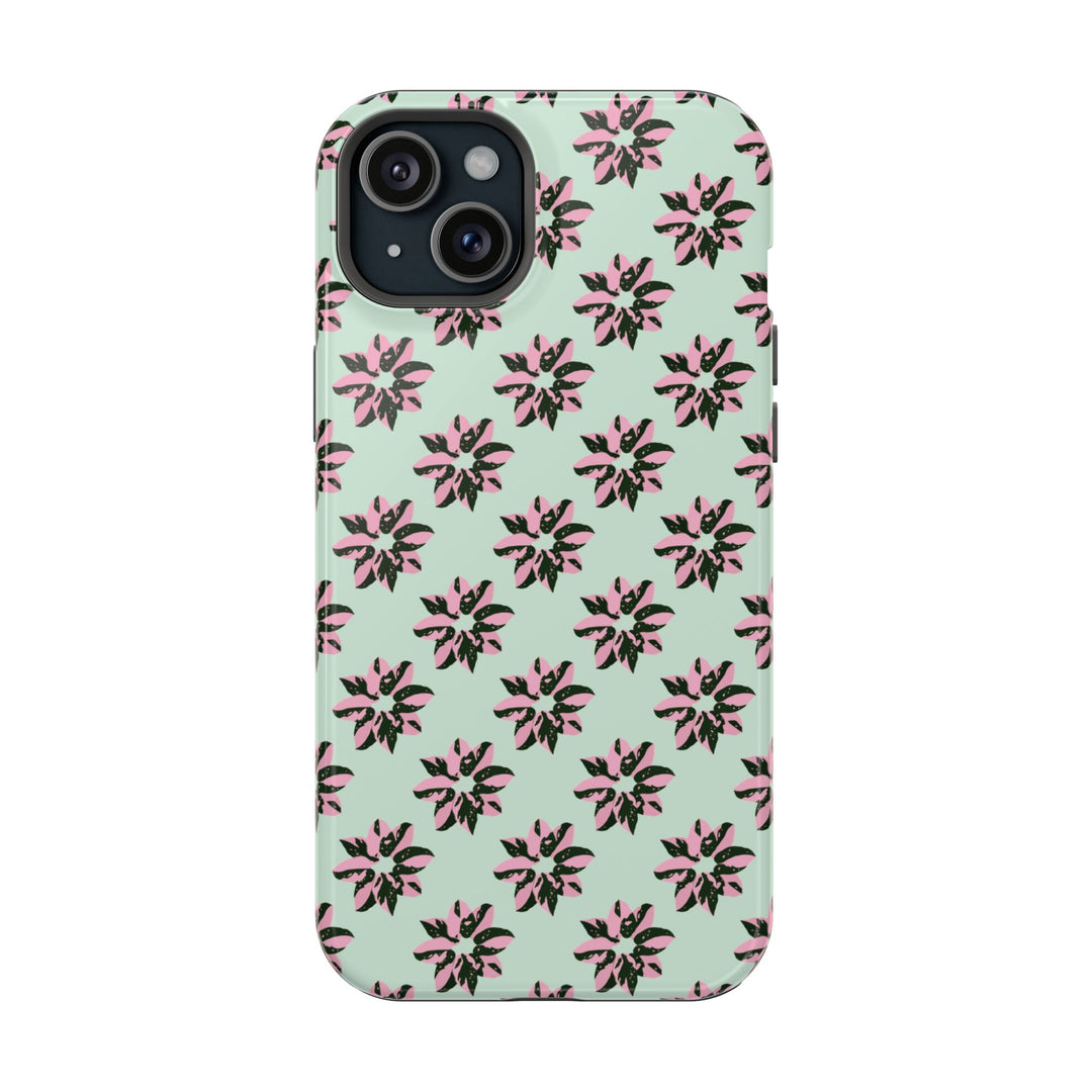 Pink Princess Philodendron Pattern Phone Case – Dual Layer Protective Cover by Printify