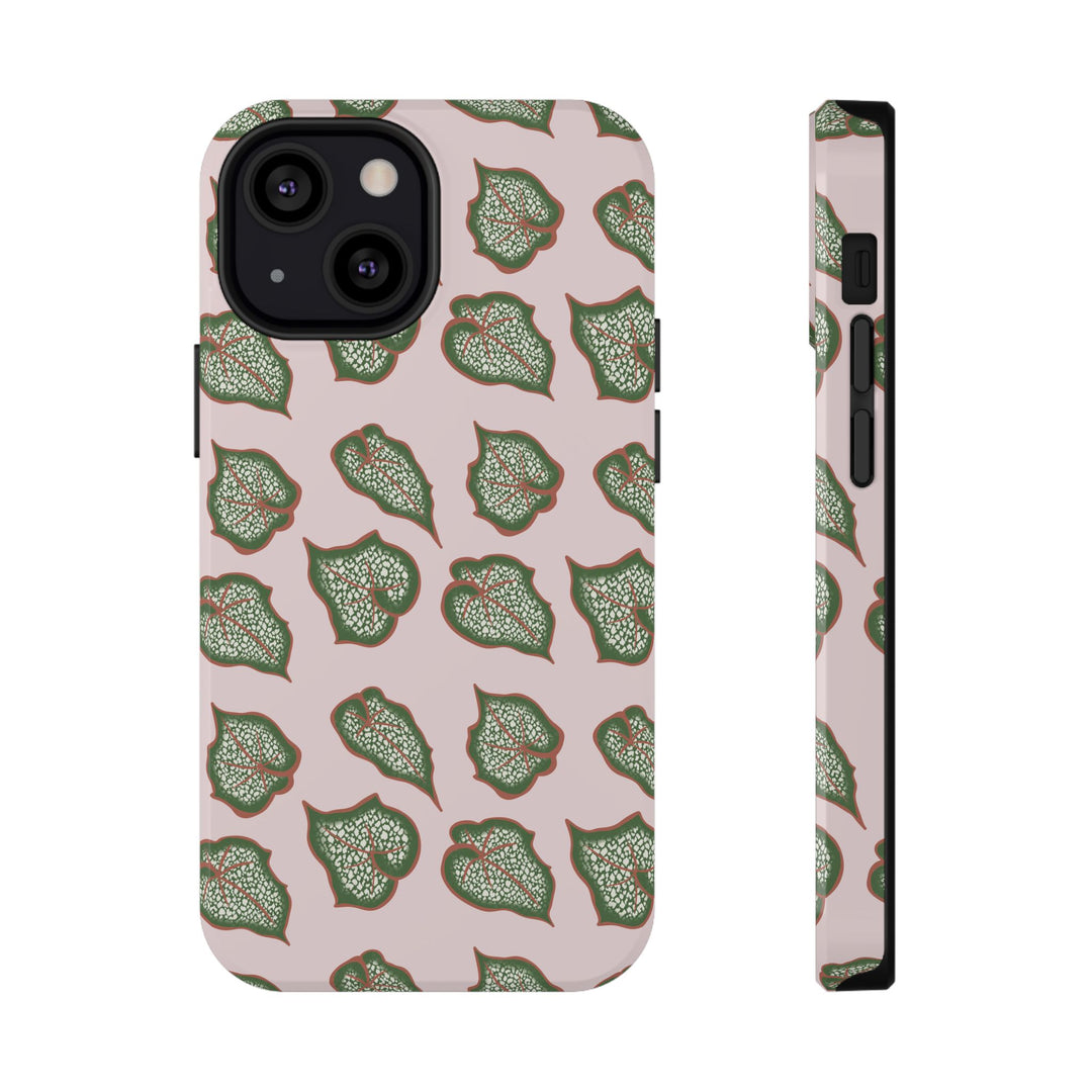 Begonia Pattern Impact Resistant Phone Case Green Botanical Protective Cover For Wireless Charging And iPhone 17 Series
