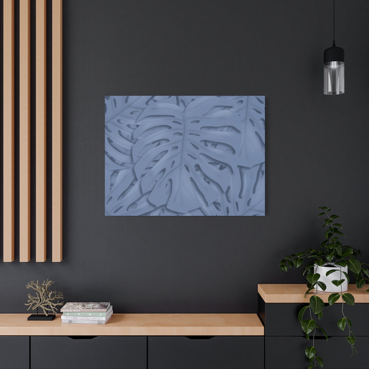 Monstera Canvas Art Blue Tropical Leaf Wall Art on Matte Cotton Canvas Print by The Potted Pixel