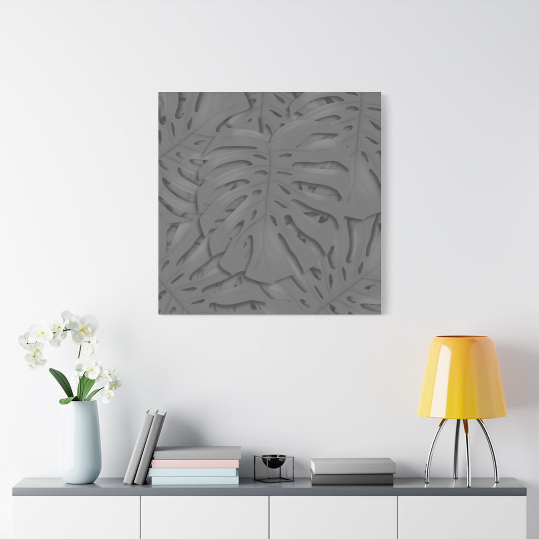 Charcoal Monstera Canvas Wall Art Matte Stretched 1.25 Inch Thick Tropical Leaf Print For Living Room Decor
