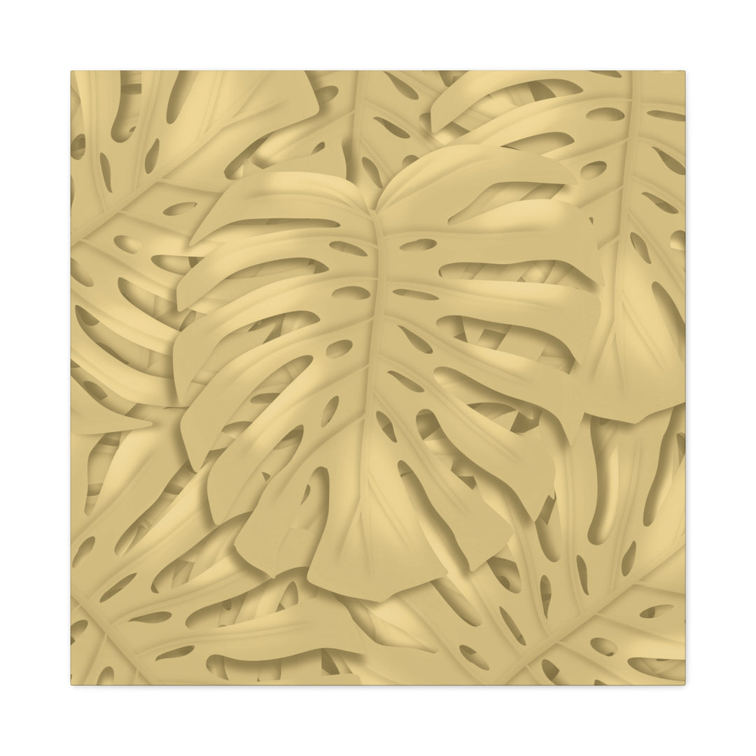 Golden Monstera Canvas Wall Art Matte Stretched 1.25 Inch Cotton Canvas Botanical Print For Living Rooms