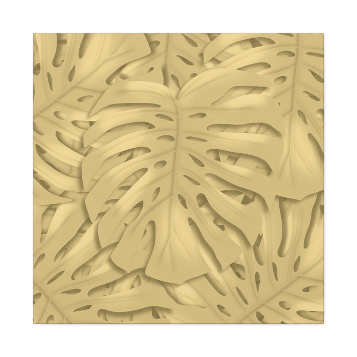 Golden Monstera Canvas Wall Art Matte Stretched 1.25 Inch Cotton Canvas Botanical Print For Living Rooms