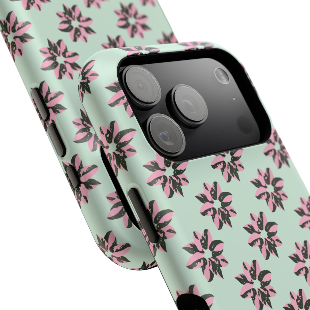 Pink Princess Philodendron Pattern Phone Case – Dual Layer Protective Cover