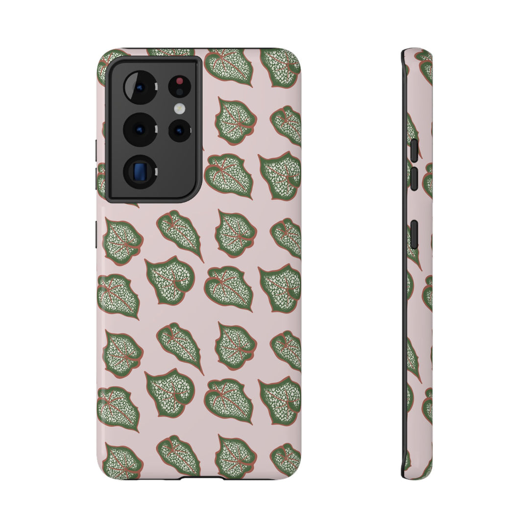 Begonia Pattern Impact Resistant Phone Case Green Botanical Protective Cover For Wireless Charging And iPhone 17 Series