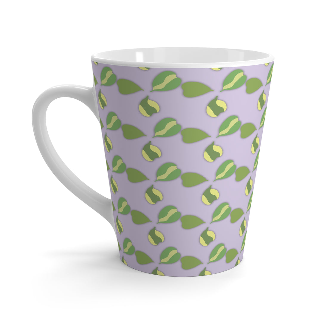 Hoya Kerrii Pattern Mug with Green Heart Leaf Design on Lavender Ceramic 12 Oz Dishwasher Safe