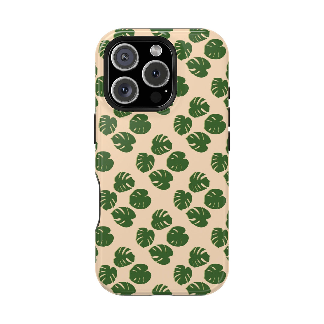 Monstera Pattern Impact-Resistant Phone Case Green Botanical Protective Cover Dual Layer Slim Design