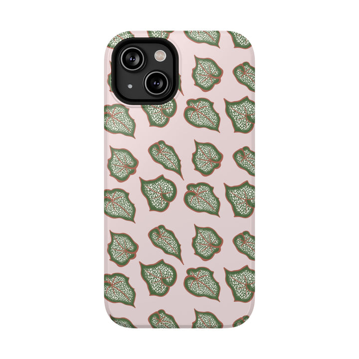 Begonia Pattern Impact Resistant Phone Case Green Botanical Protective Cover For Wireless Charging And iPhone 17 Series