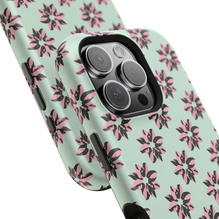 Pink Princess Philodendron Pattern Phone Case – Dual Layer Protective Cover