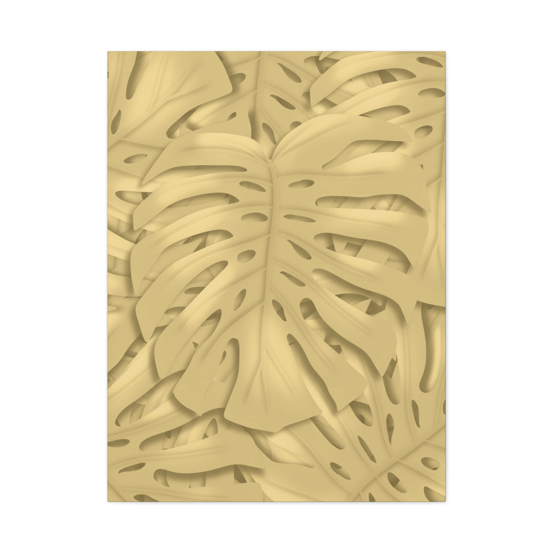 Golden Monstera Canvas Wall Art Matte Stretched 1.25 Inch Cotton Canvas Botanical Print For Living Rooms