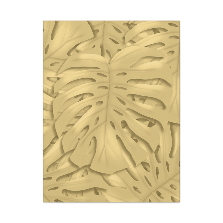 Golden Monstera Canvas Wall Art Matte Stretched 1.25 Inch Cotton Canvas Botanical Print For Living Rooms
