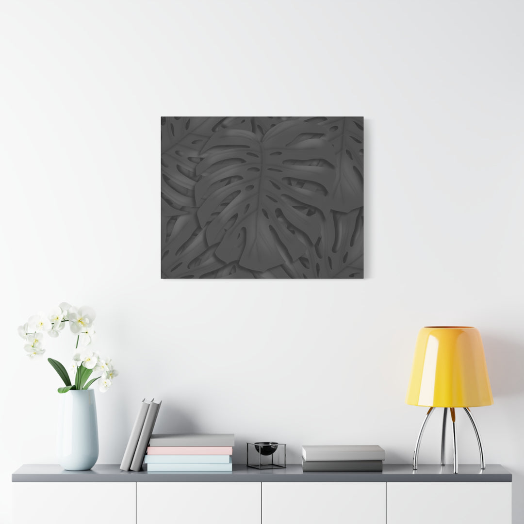 Charcoal Monstera Canvas Wall Art Matte Stretched 1.25 Inch Thick Plant Leaf Decor
