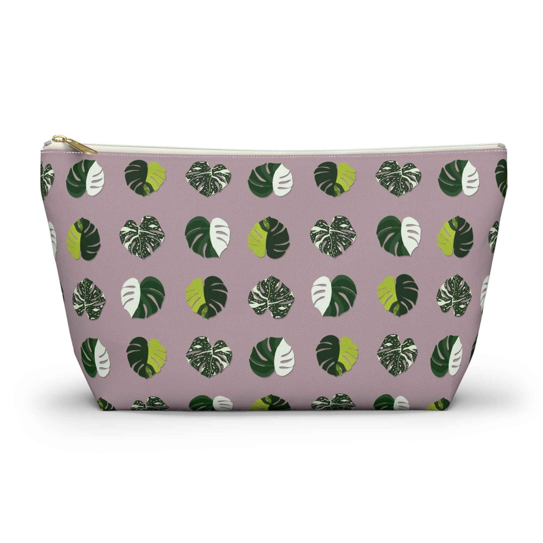 Variegated Monstera Pattern Accessory Pouch – Makeup Bag With T-Bottom