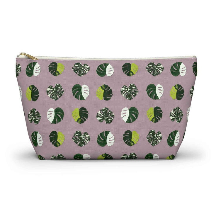 Variegated Monstera Pattern Accessory Pouch – Makeup Bag With T-Bottom