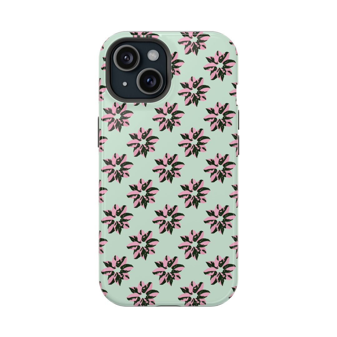 Pink Princess Philodendron Pattern Phone Case – Dual Layer Protective Cover by Printify