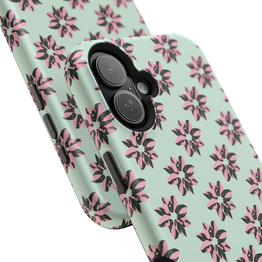 Pink Princess Philodendron Pattern Phone Case – Dual Layer Protective Cover