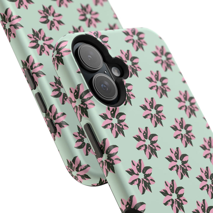 Pink Princess Philodendron Pattern Phone Case – Dual Layer Protective Cover