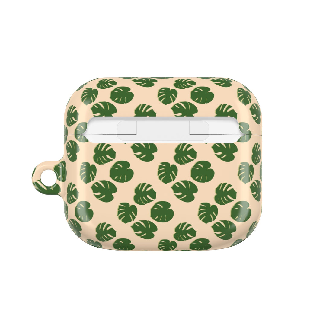Monstera Leaf Pattern AirPod Case With Glossy Polycarbonate Shell For Wireless Charging
