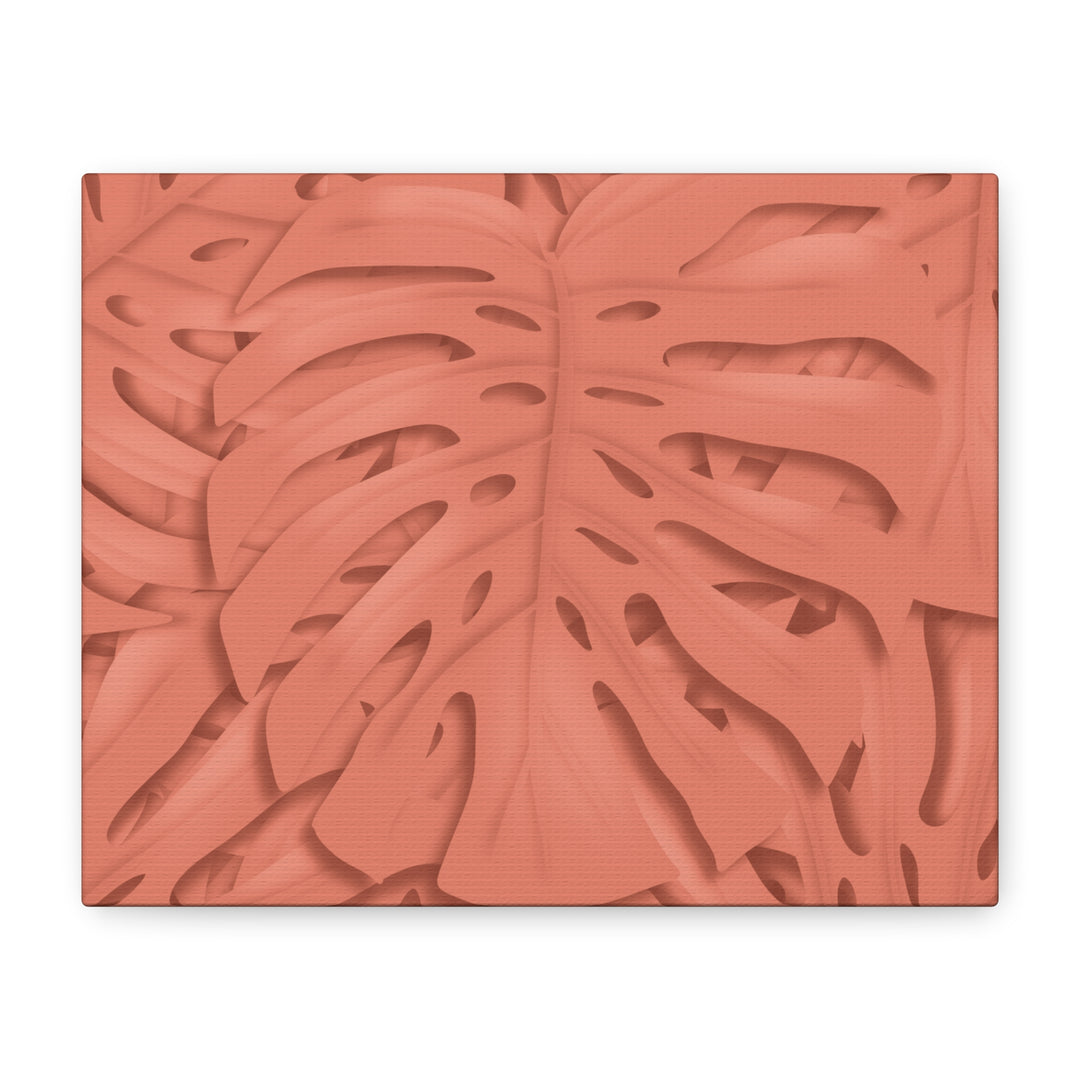 Coral Monstera Canvas Wall Art Matte Stretched 1.25 Inch Modern Botanical Print For Living Rooms