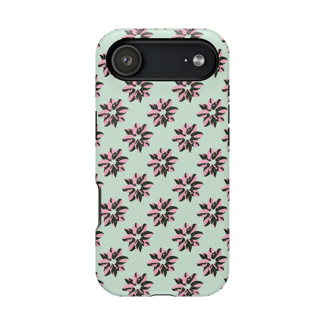 Pink Princess Philodendron Pattern Phone Case – Dual Layer Protective Cover