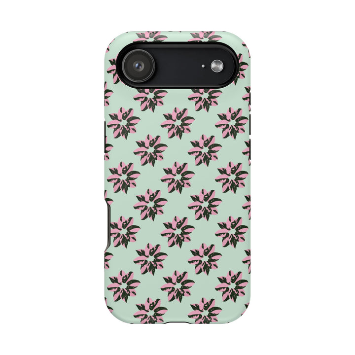 Pink Princess Philodendron Pattern Phone Case – Dual Layer Protective Cover