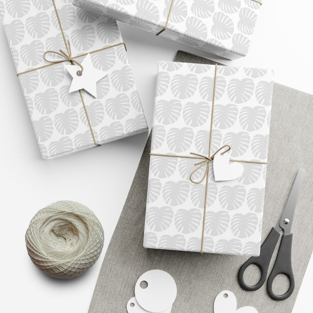 Monstera Leaf Light Gray Wrapping Paper – Botanical Gift Wrap Roll