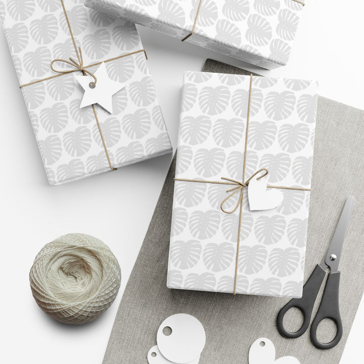 Monstera Leaf Light Gray Wrapping Paper – Botanical Gift Wrap Roll