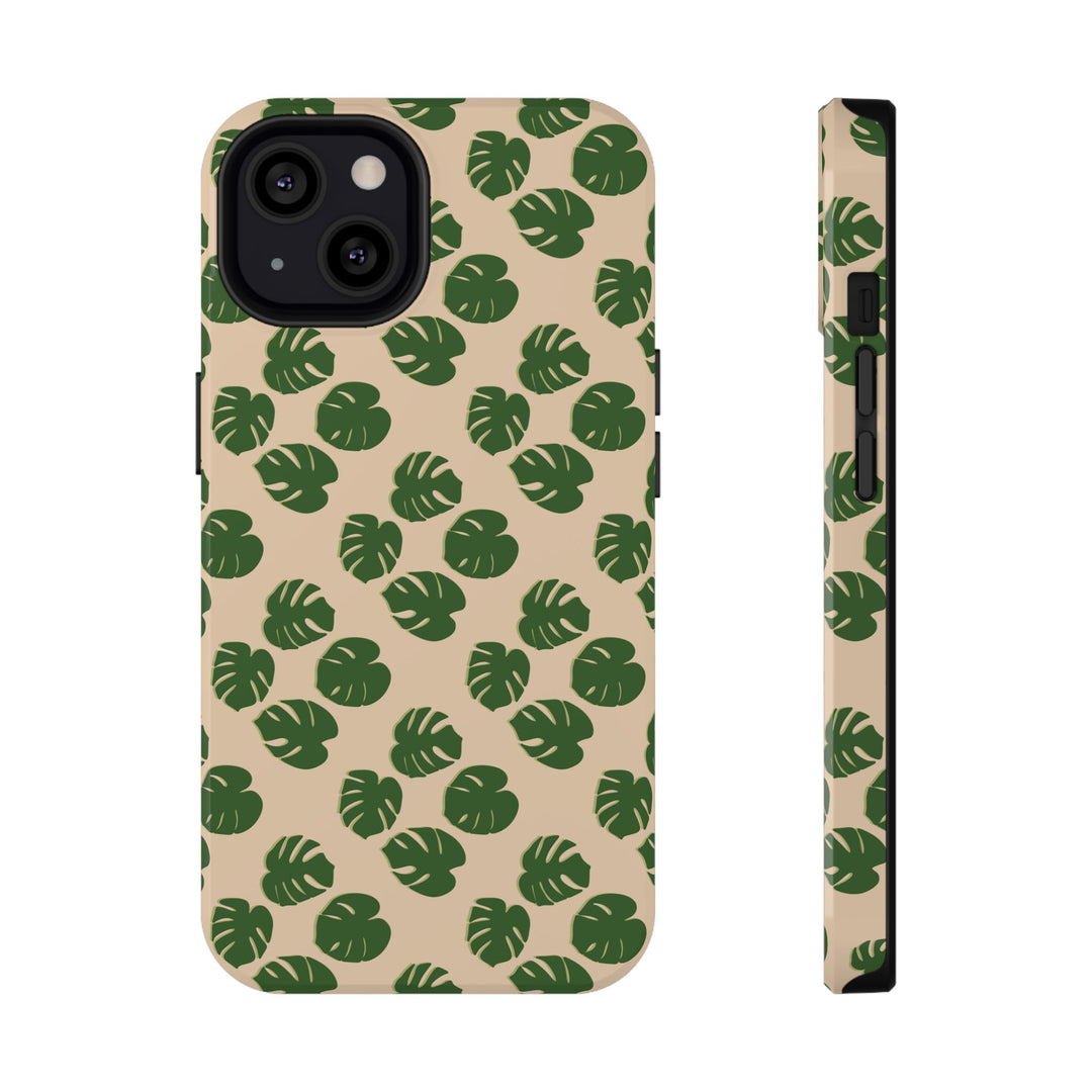 Monstera Pattern Impact-Resistant Phone Case Green Botanical Protective Cover Dual Layer Slim Design