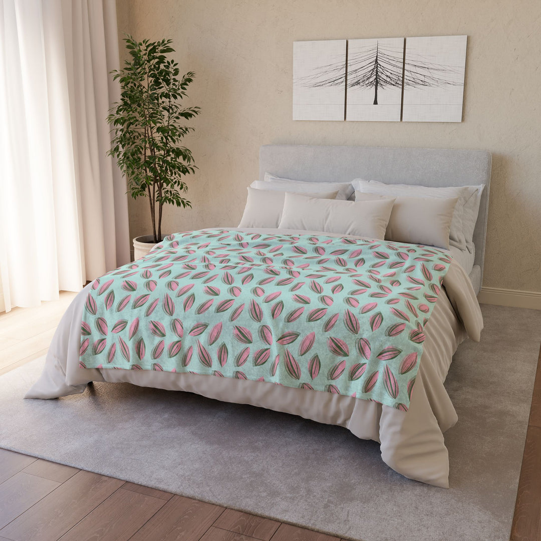 Tradescantia Nanouk Pattern Cozy Fleece Throw Blanket by Printify