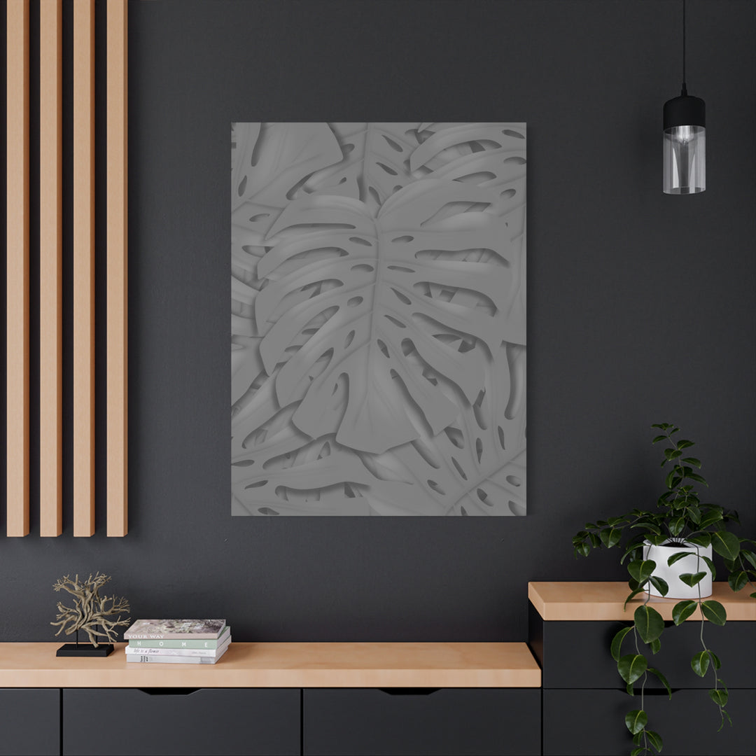 Charcoal Monstera Canvas Wall Art Matte Stretched 1.25 Inch Thick Tropical Leaf Print For Living Room Decor