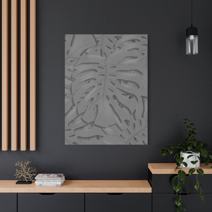 Charcoal Monstera Canvas Wall Art Matte Stretched 1.25 Inch Thick Tropical Leaf Print For Living Room Decor