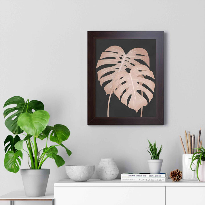 Framed Vertical Poster Soft Pink Monstera Leaf Wall Art