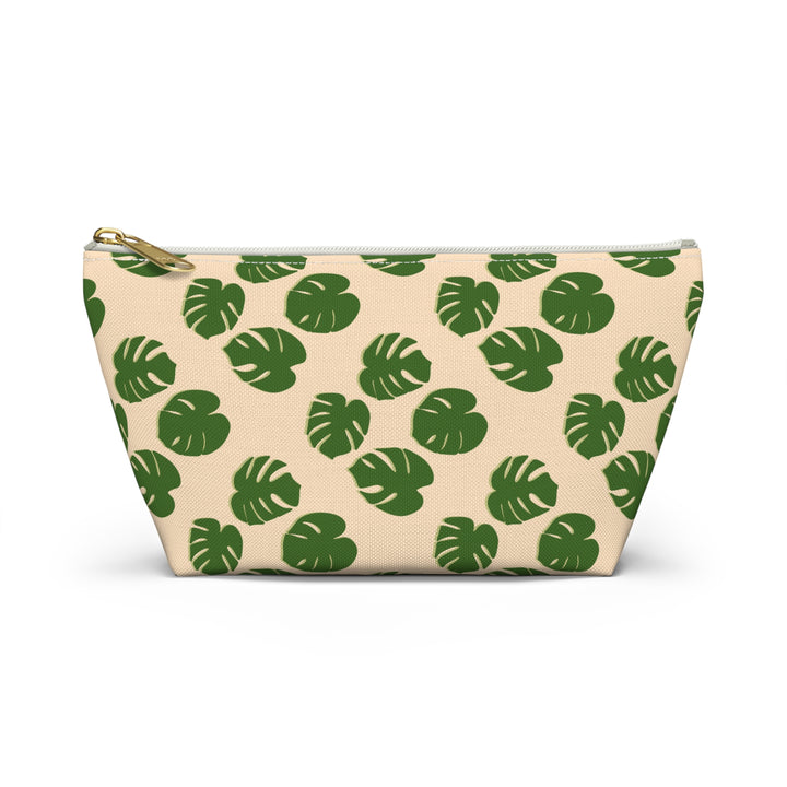 Monstera Pattern Accessory Pouch Floral Makeup Bag With T Bottom Spacious Interior for Travel and Everyday Use