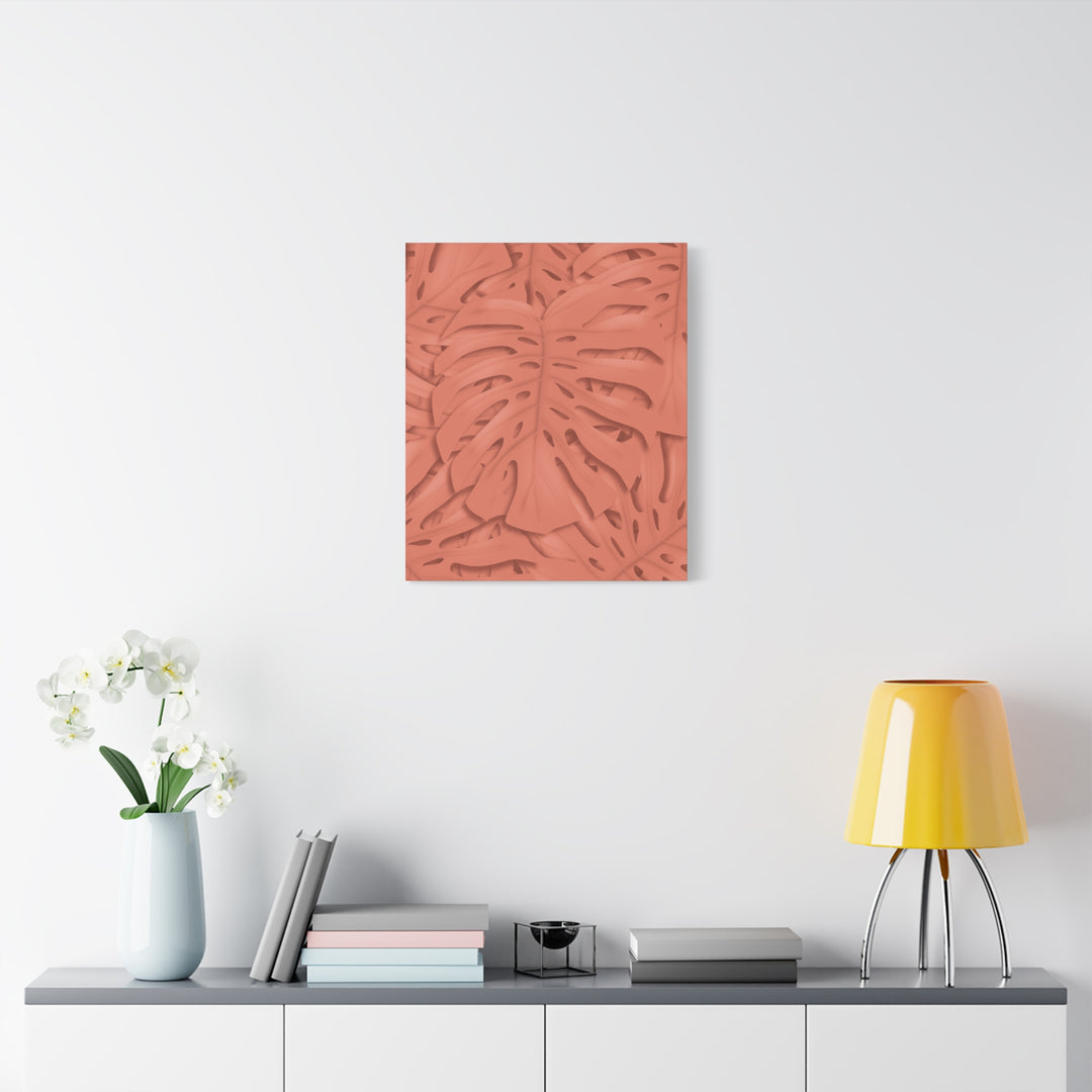Coral Monstera Canvas Wall Art Matte Stretched 1.25 Inch Modern Botanical Print For Living Rooms