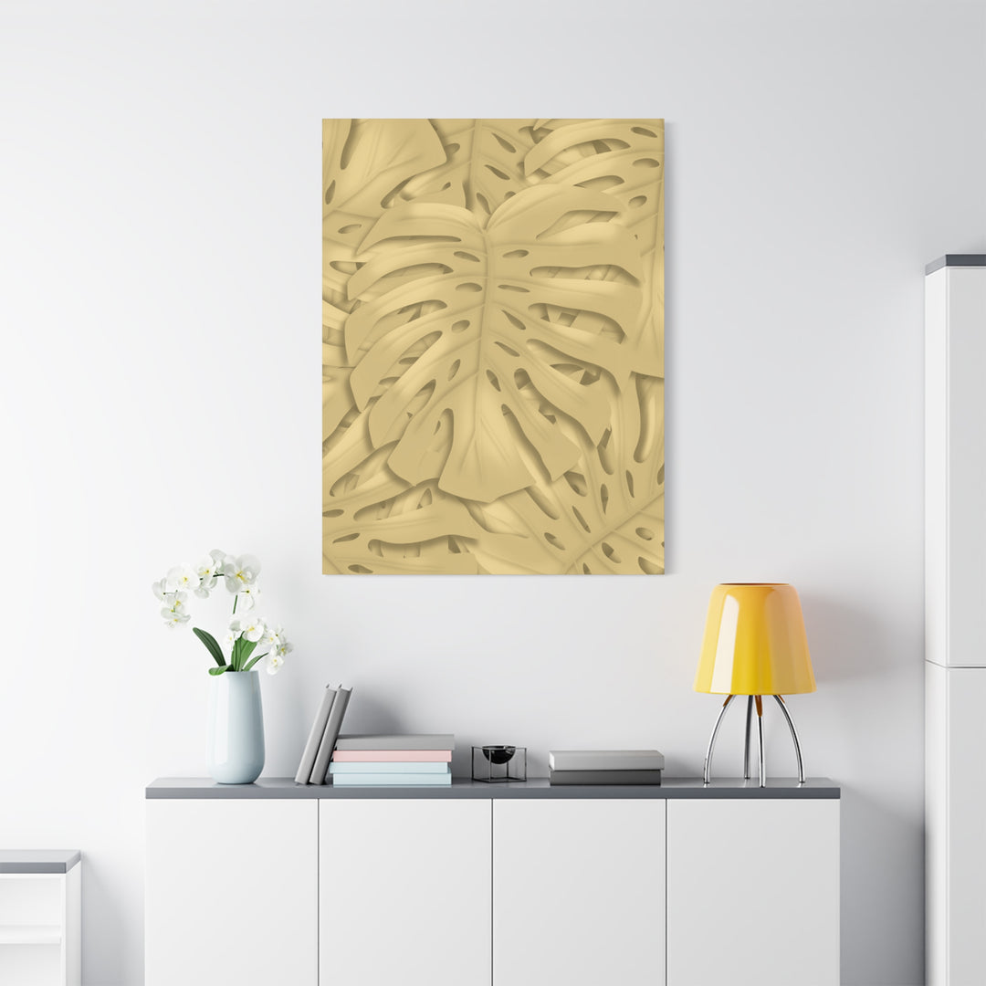 Golden Monstera Canvas Wall Art Matte Stretched 1.25 Inch Cotton Canvas Botanical Print For Living Rooms