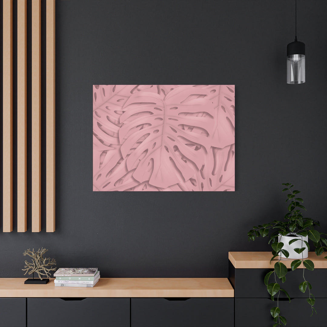 Monstera Canvas Art Soft Pink Botanical Wall Decor Matte Finish Print For Living Room