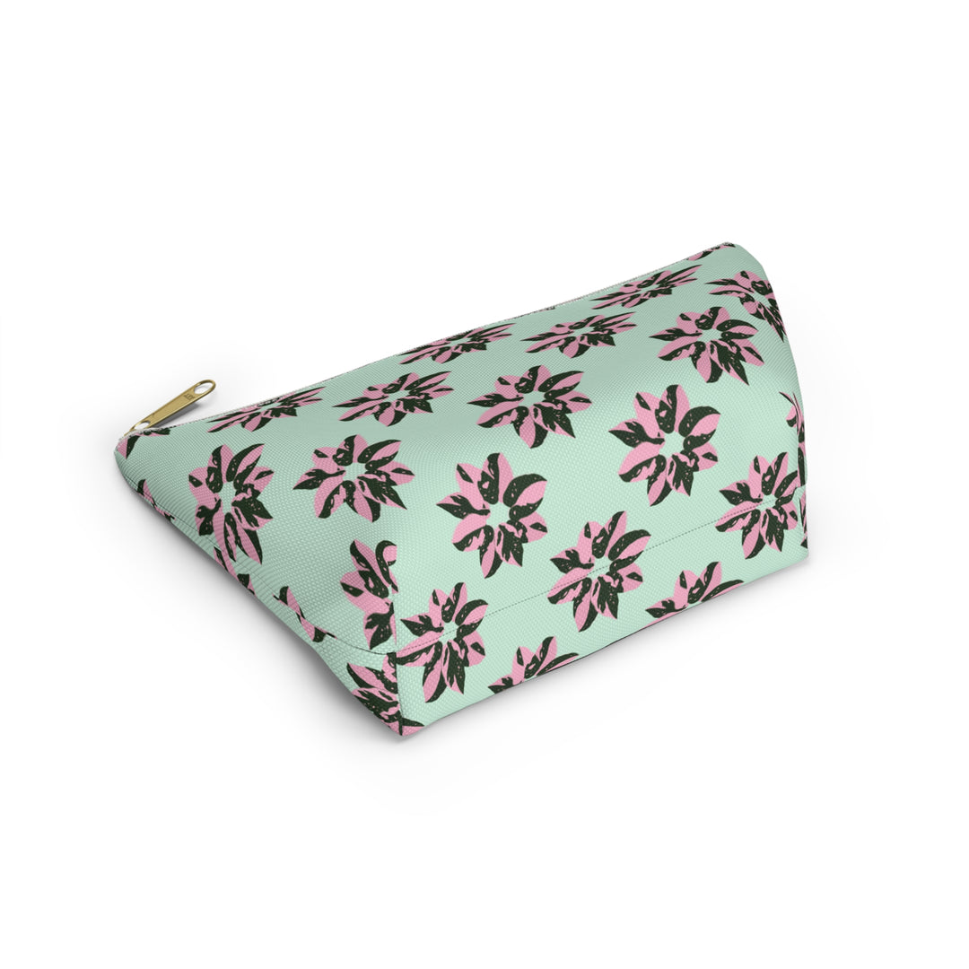 Pink Princess Philodendron Pattern Accessory Pouch – Makeup Bag With T-Bottom by Printify