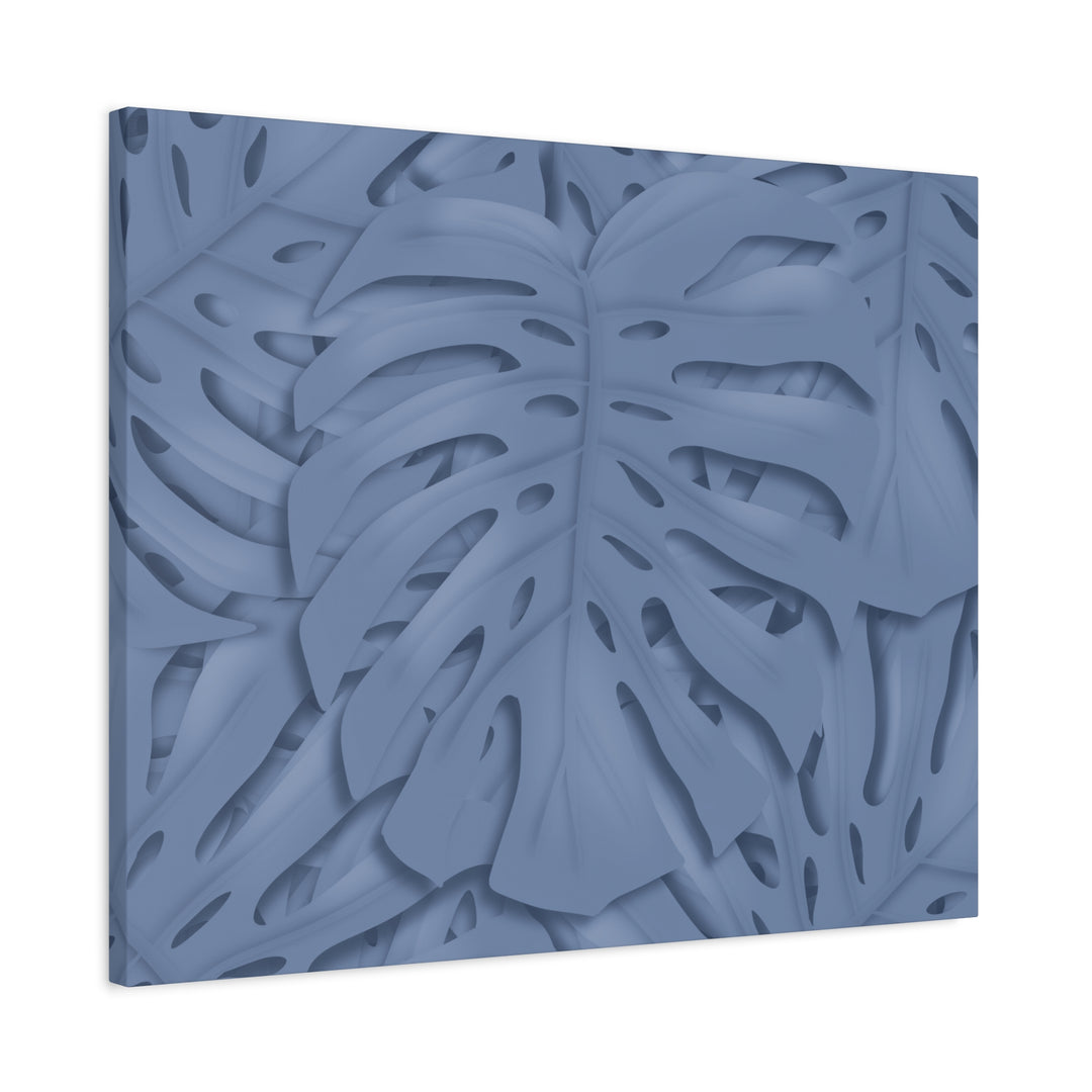 Monstera Canvas Art Blue Tropical Leaf Wall Art on Matte Cotton Canvas Print by The Potted Pixel