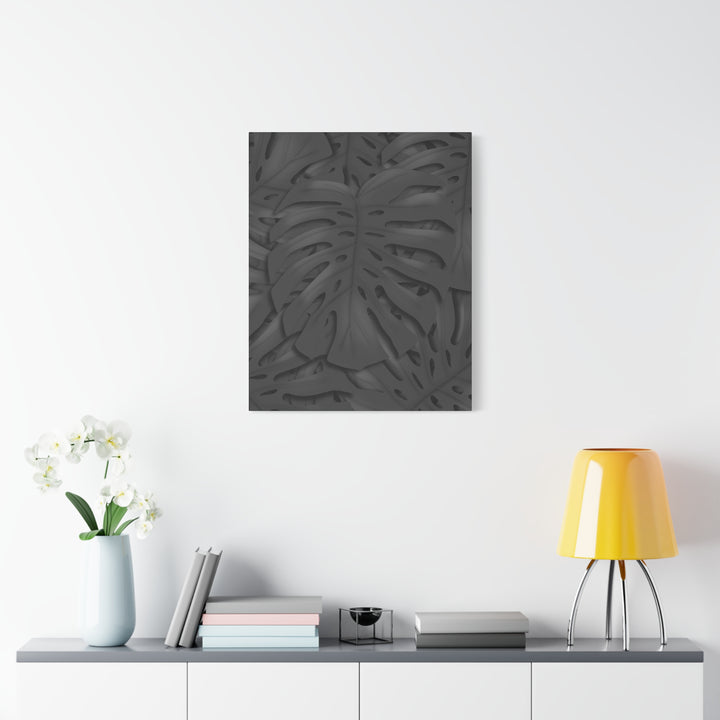 Charcoal Monstera Canvas Wall Art Matte Stretched 1.25 Inch Thick Plant Leaf Decor
