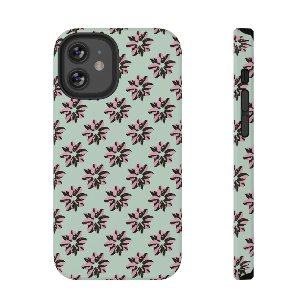 Pink Princess Philodendron Pattern Phone Case – Dual Layer Protective Cover