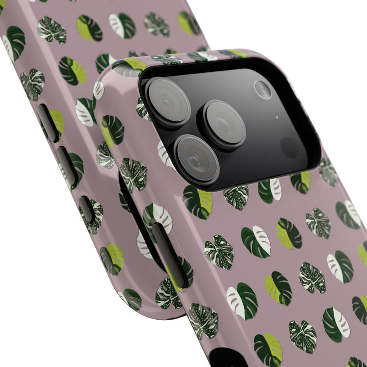 Variegated Monstera Pattern Phone Case – Dual Layer Protective Cover