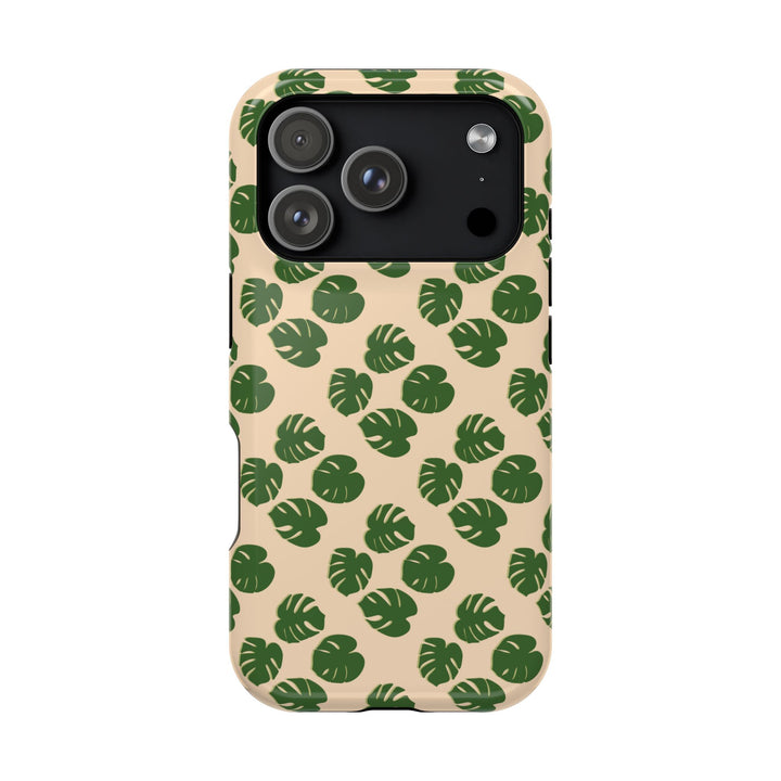 Monstera Pattern Impact-Resistant Phone Case Green Botanical Protective Cover Dual Layer Slim Design