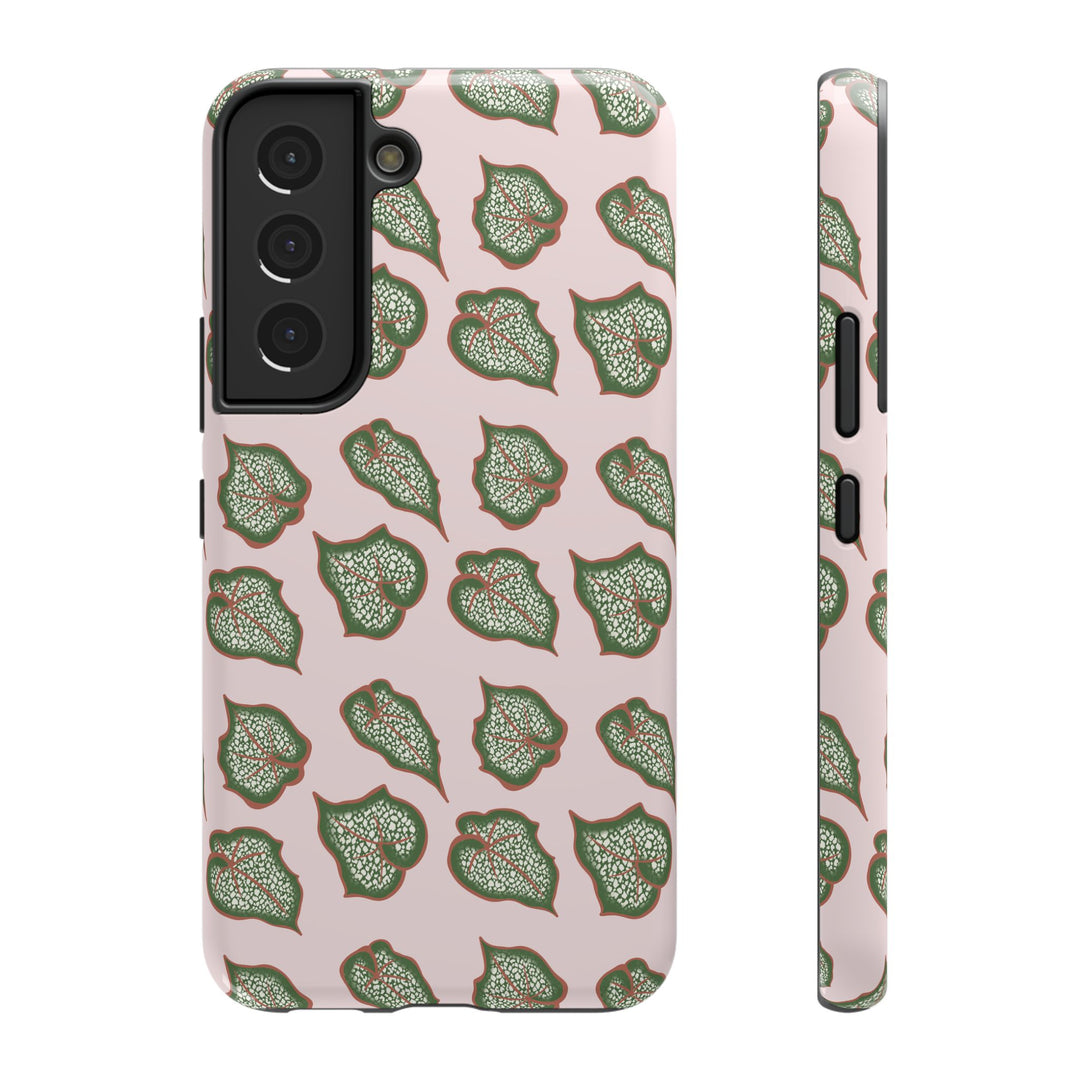Begonia Pattern Impact Resistant Phone Case Green Botanical Protective Cover For Wireless Charging And iPhone 17 Series