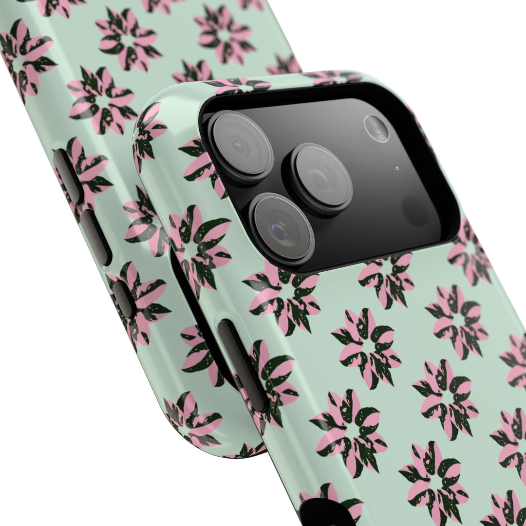 Pink Princess Philodendron Pattern Phone Case – Dual Layer Protective Cover by Printify